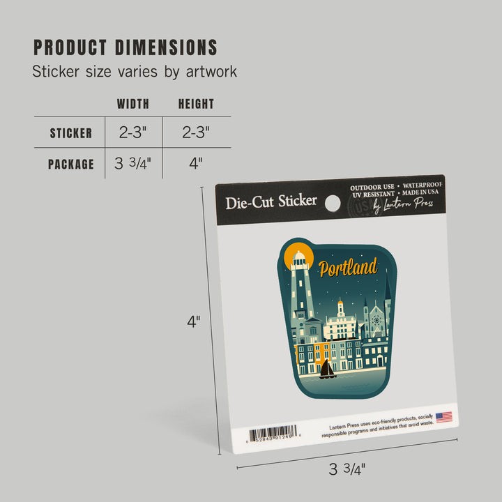 Portland, Maine, Retro Skyline, Vinyl Sticker