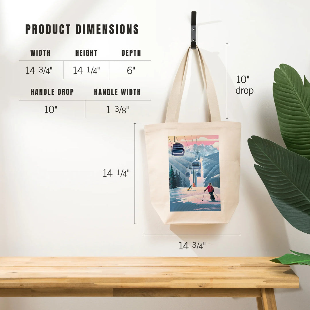 Gondolas and Ski Hill, Lithograph, Tote Bag