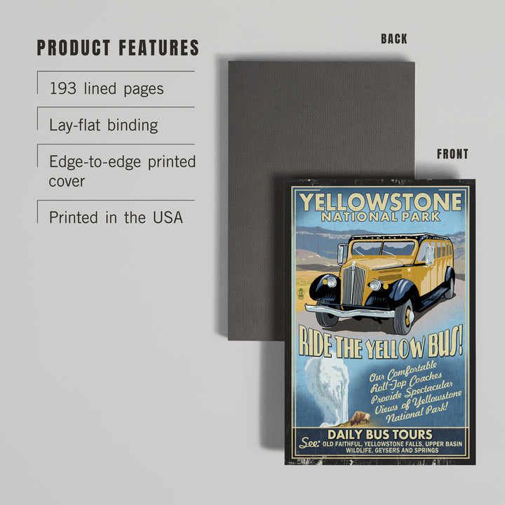 Lined 6x9 Journal, Yellowstone National Park, Wyoming, Vintage Sign, Yellow Bus, Lay Flat, 193 Pages, FSC paper