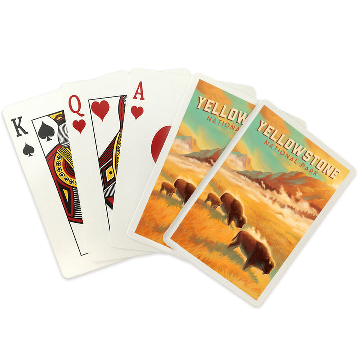 Playing Cards, Yellowstone National Park, Bison Family, Oil Painting, 52 Card Deck with Jokers in Box, Unique Art