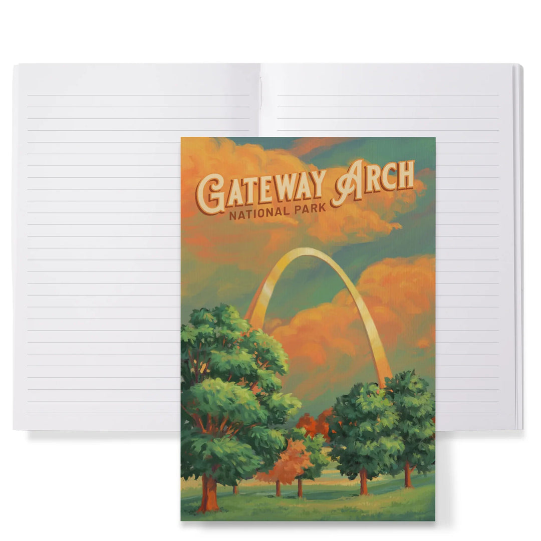 Lined 6x9 Journal, Gateway Arch National Park, Missouri, Oil Painting, Lay Flat, 193 Pages, FSC paper