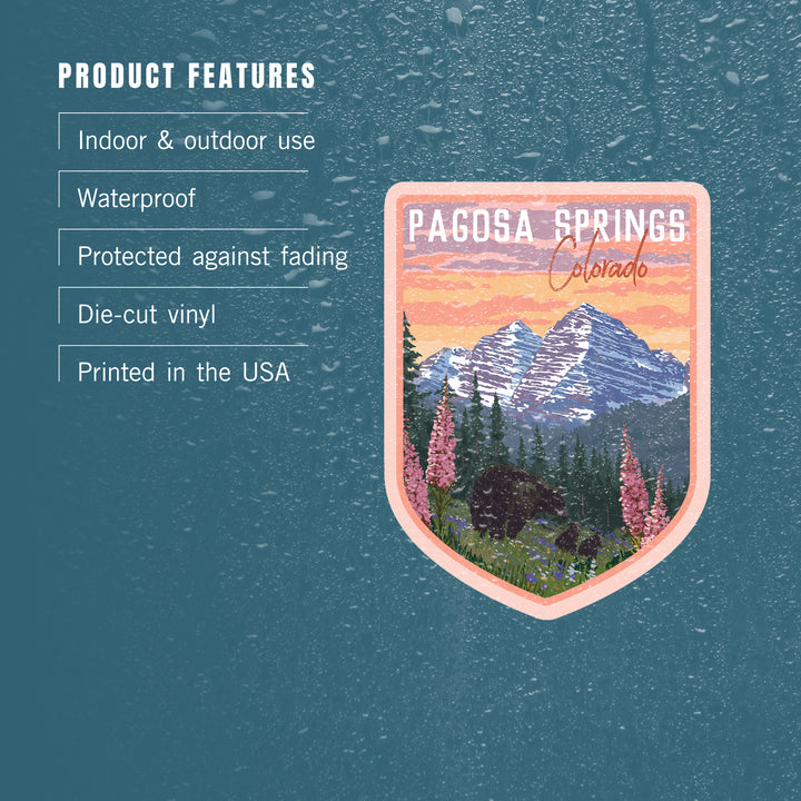 Pagosa Springs, Colorado, Bears and Spring Flowers, Contour, Vinyl Sticker