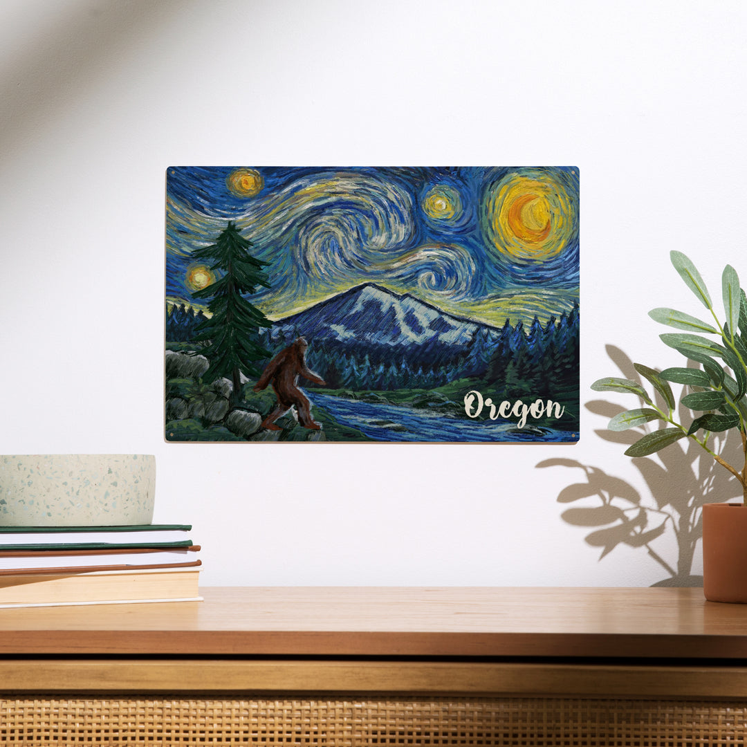 Oregon, Columbia River, Bigfoot, Starry Night, Wood Sign and Postcards