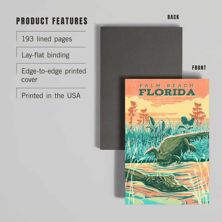 Lined 6x9 Journal, Palm Beach, Florida, Alligator, Vintage Print Press, Lay Flat, 193 Pages, FSC paper
