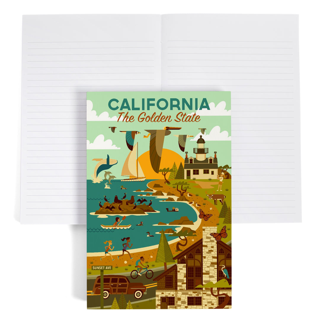 Lined 6x9 Journal, California, The Golden State, Geometric, Blue Sky, Lay Flat, 193 Pages, FSC paper