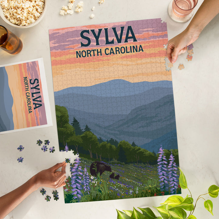 Sylva, North Carolina, Bears and Spring Flowers, 1000 Piece Jigsaw Puzzle