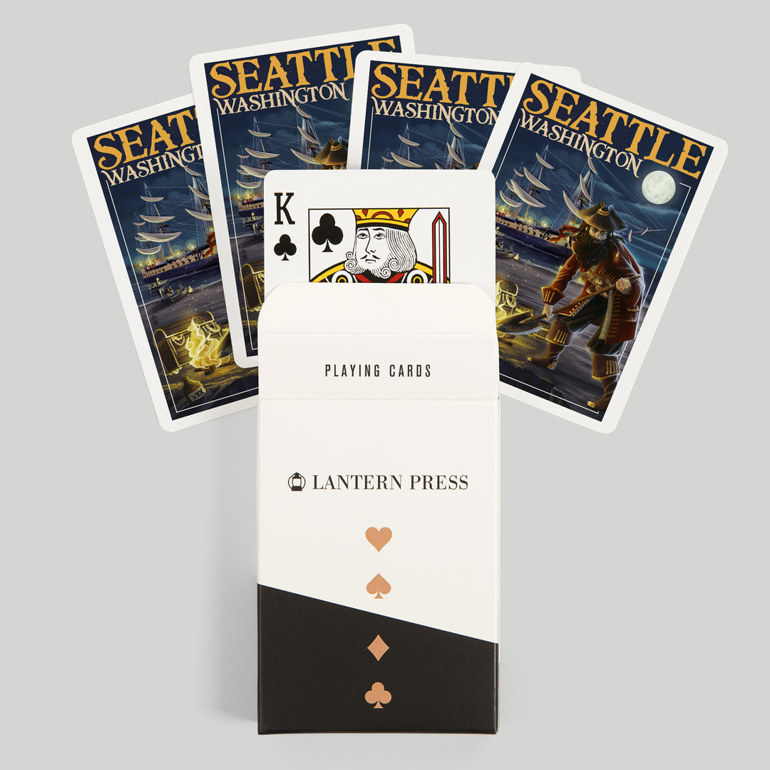 Playing Cards, Seattle, Washington, Pirate and Treasure, 52 Card Deck with Jokers in Box, Unique Art