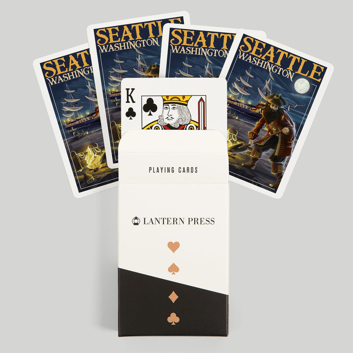 Playing Cards, Seattle, Washington, Pirate and Treasure, 52 Card Deck with Jokers in Box, Unique Art