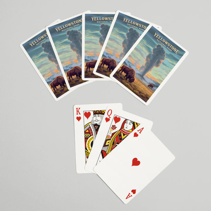 Playing Cards, Yellowstone National Park, Wyoming, Oil Painting, Old Faithful Eruption, 52 Card Deck with Jokers in Box, Unique Art