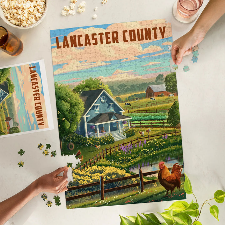 Lancaster County, Pennsylvania, Lithograph, Farm Life, 1000 Piece Jigsaw Puzzle