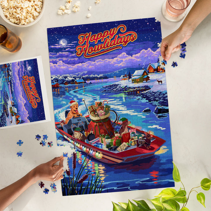 Happy Howlidays, Painterly, Santa Dog and Helpers, Jigsaw Puzzle