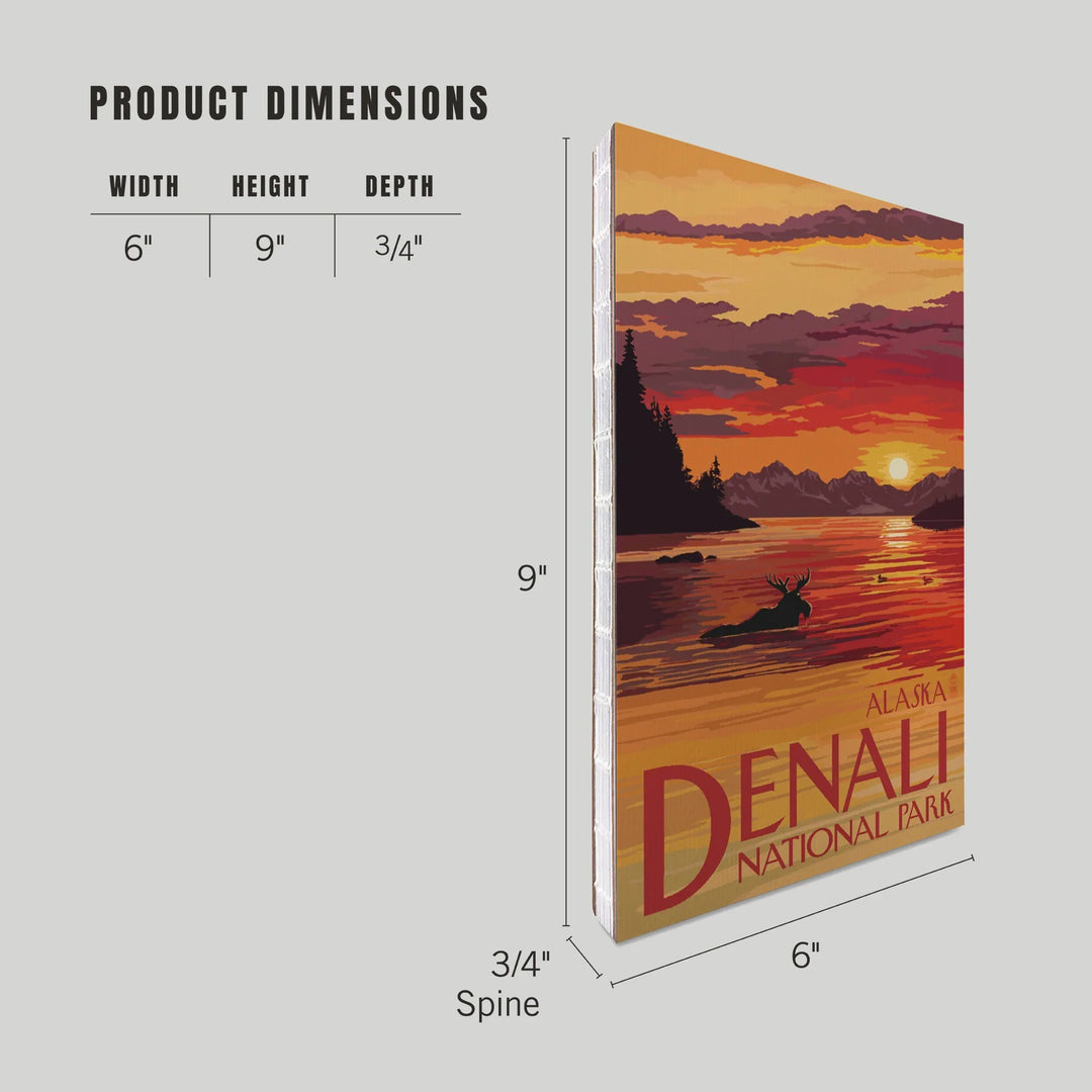 Lined 6x9 Journal, Denali National Park, Alaska, Moose at Sunset, Lay Flat, 193 Pages, FSC paper