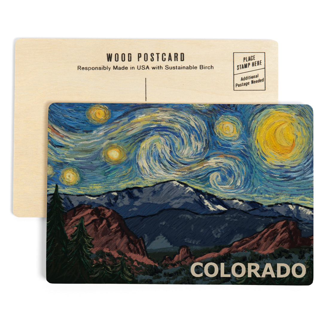 Colorado Pikes Peak Starry Night, Wood Sign and Postcards