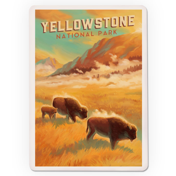 Playing Cards, Yellowstone National Park, Bison Family, Oil Painting, 52 Card Deck with Jokers in Box, Unique Art