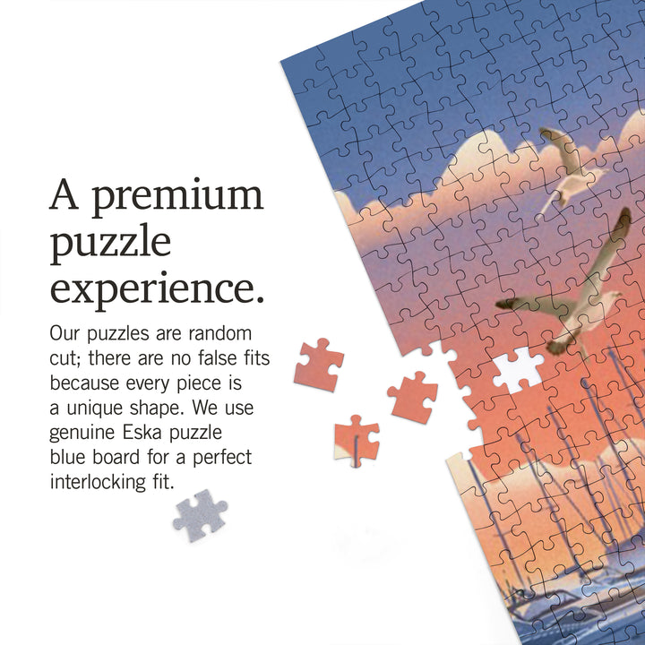 Newport, Rhode Island, Lithograph, Home Sweet Harbor, Boats in Marina, 1000 Piece Jigsaw Puzzle