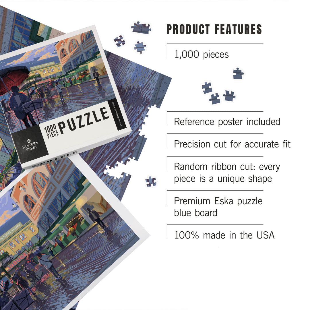 Seattle, Washington, Painterly, Public Market, 1000 Piece Jigsaw Puzzle