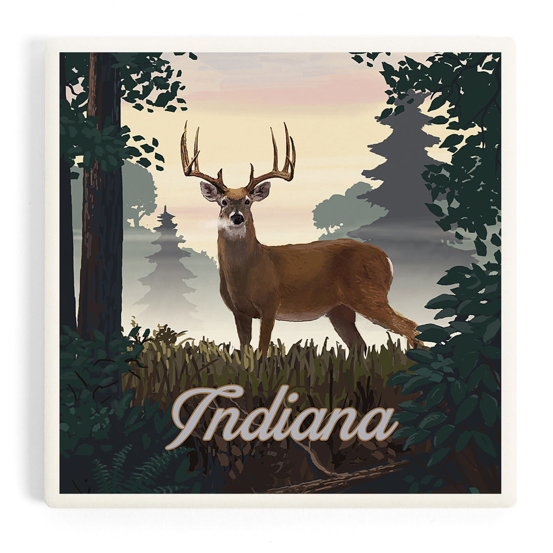 Indiana, Painterly, Deer and Sunrise, Coasters