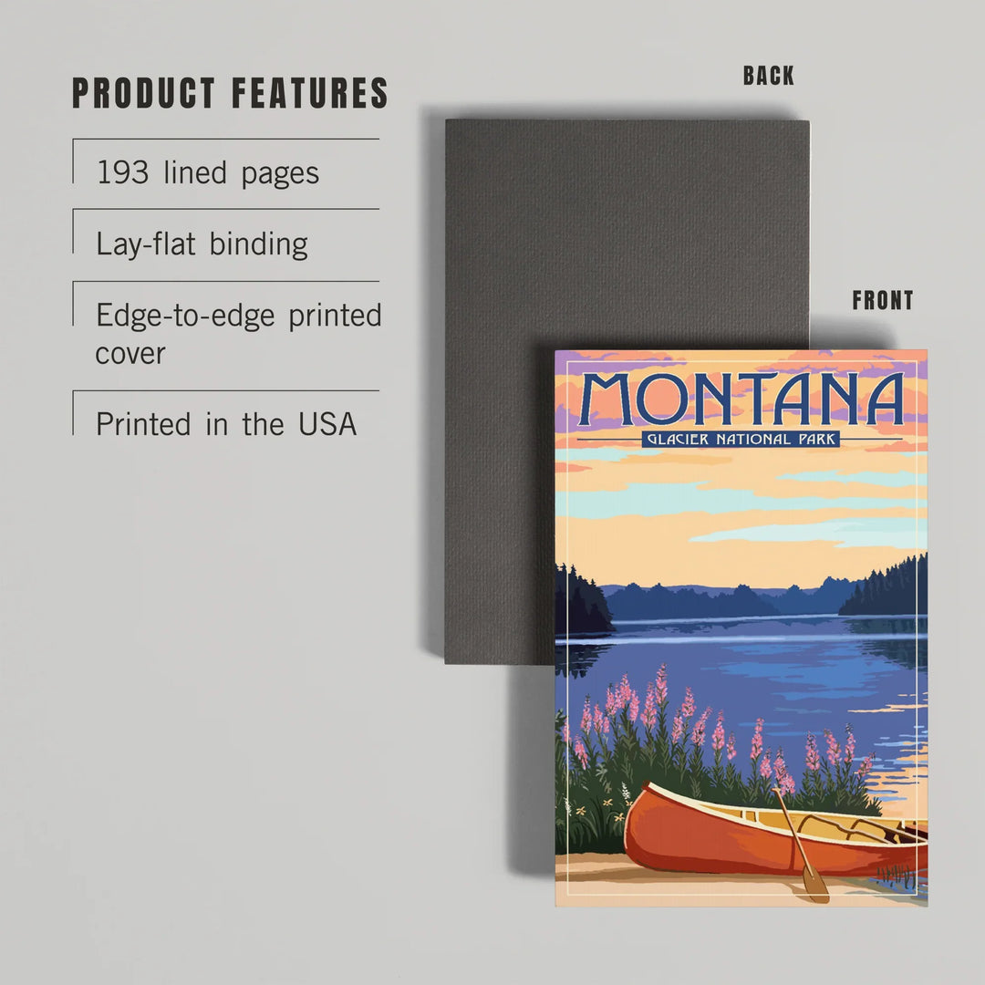 Lined 6x9 Journal, Glacier National Park, Montana, Canoe and Lake, Lay Flat, 193 Pages, FSC paper