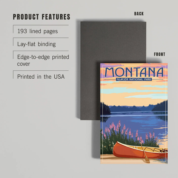 Lined 6x9 Journal, Glacier National Park, Montana, Canoe and Lake, Lay Flat, 193 Pages, FSC paper