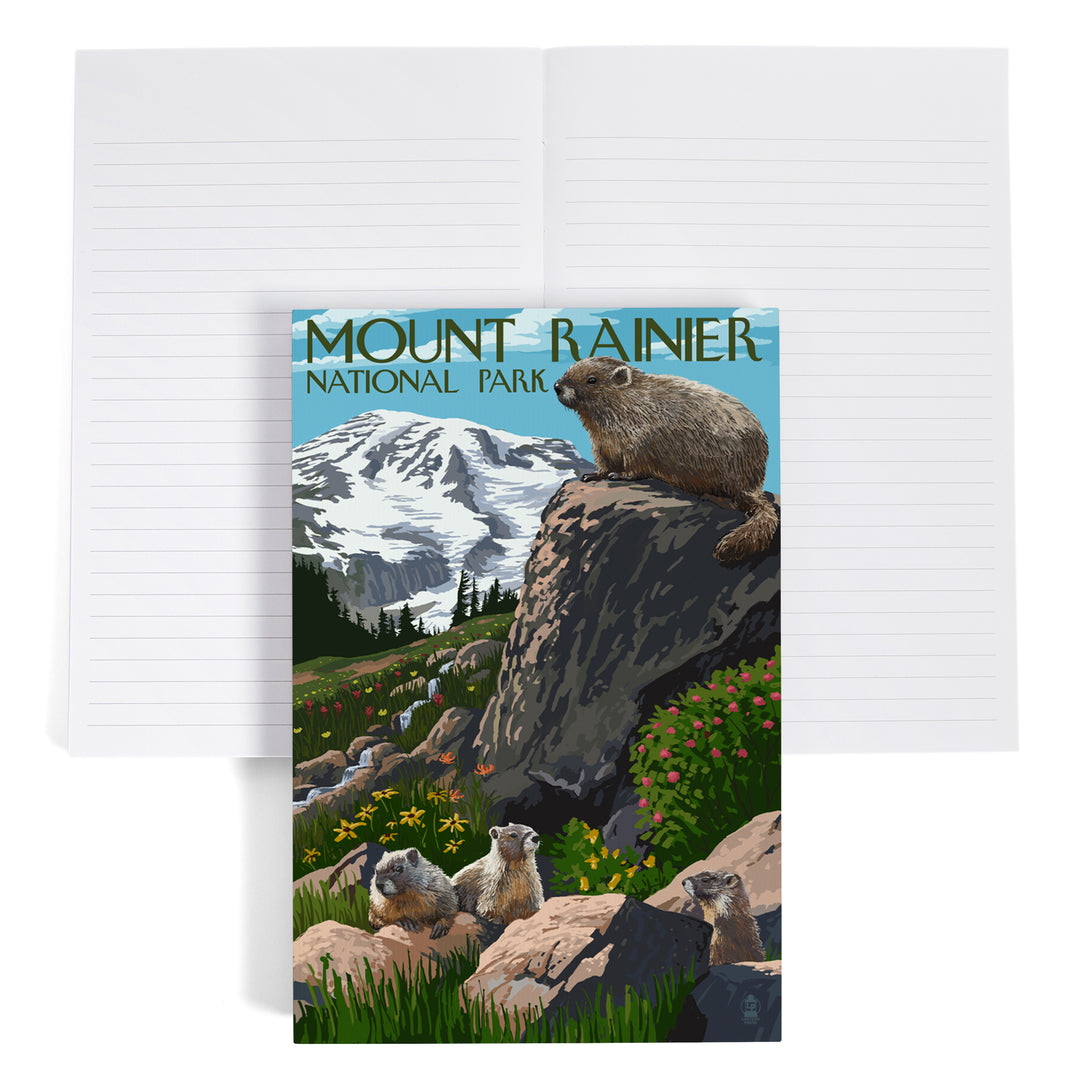 Lined 6x9 Journal, Mount Rainier National Park, Washington, Marmots, Lay Flat, 193 Pages, FSC paper