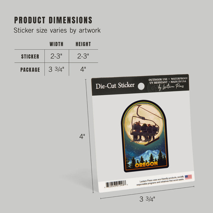 Oregon, Ski Lift and Full Moon Snowboarder, Vinyl Sticker