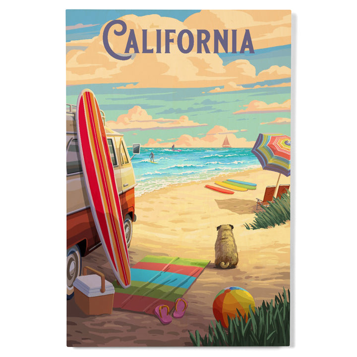 California, Beach Activities, Wood Signs and Postcards