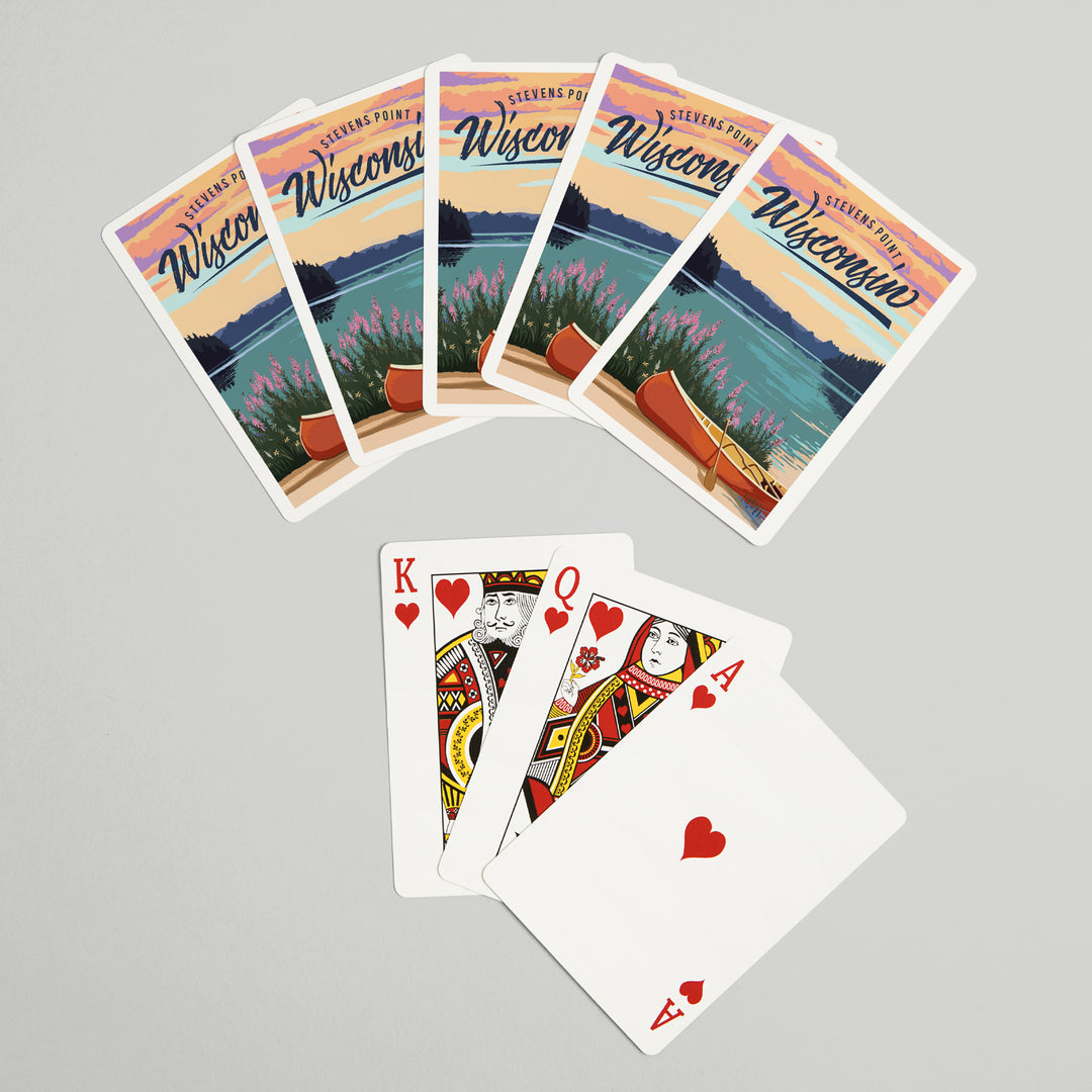 Playing Cards, Stevens Point, Wisconsin, Canoe and Lake Scene, 52 Card Deck with Jokers in Box, Unique Art