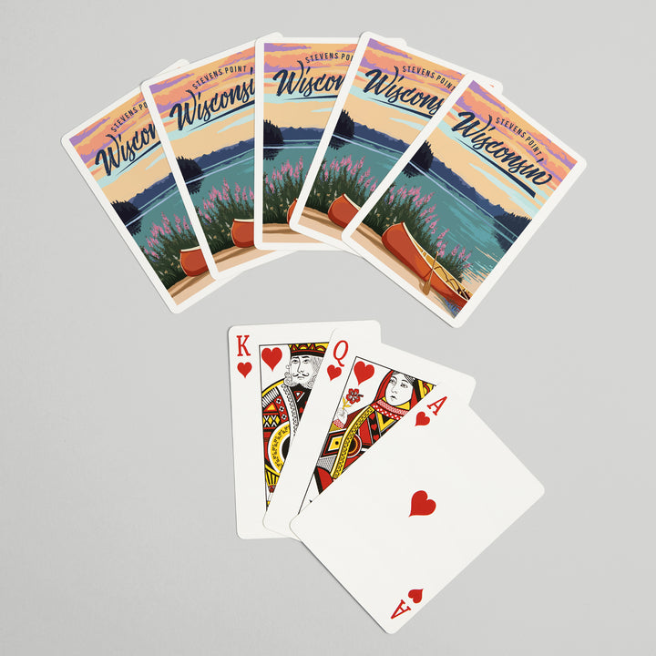 Playing Cards, Stevens Point, Wisconsin, Canoe and Lake Scene, 52 Card Deck with Jokers in Box, Unique Art