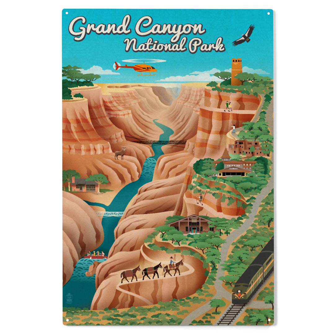 Grand Canyon National Park, Arizona, Retro View, Wood Sign and Postcards