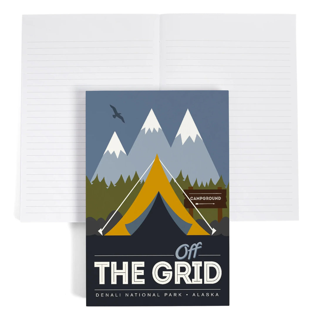 Lined 6x9 Journal, Denali National Park, Alaska, Off the Grid, Tent, Lay Flat, 193 Pages, FSC paper