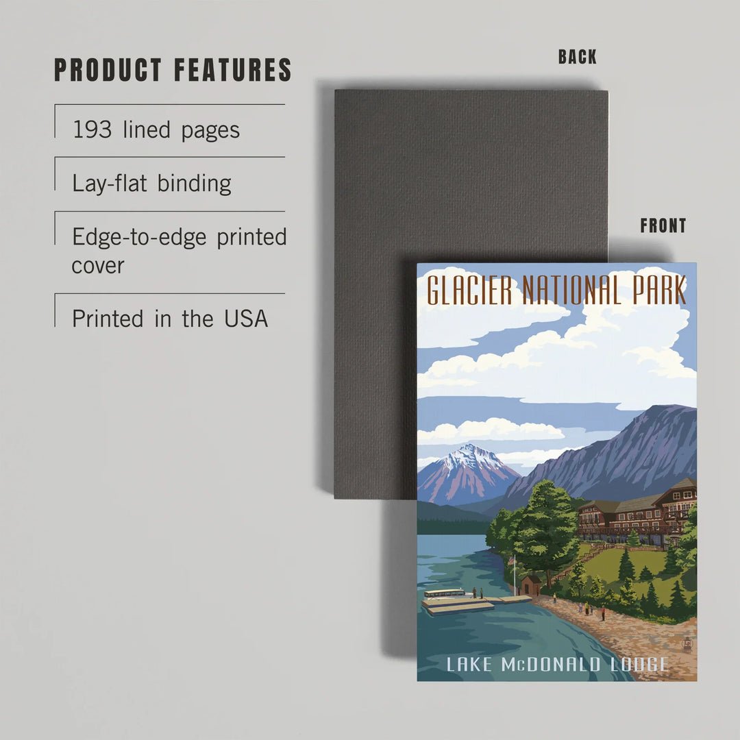 Lined 6x9 Journal, Glacier National Park, Montana, Lake McDonald Lodge, Lay Flat, 193 Pages, FSC paper