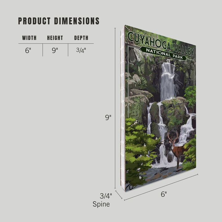 Lined 6x9 Journal, Cuyahoga Valley National Park, Ohio, Deer and Falls, Lay Flat, 193 Pages, FSC paper