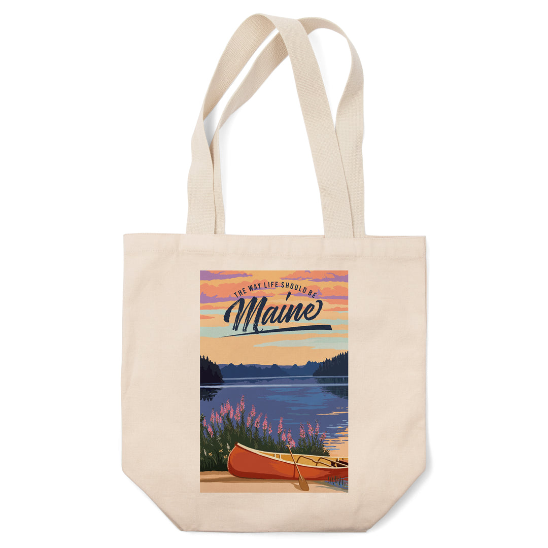 Maine, The Way Life Should Be, Canoe and Lake, Tote Bag