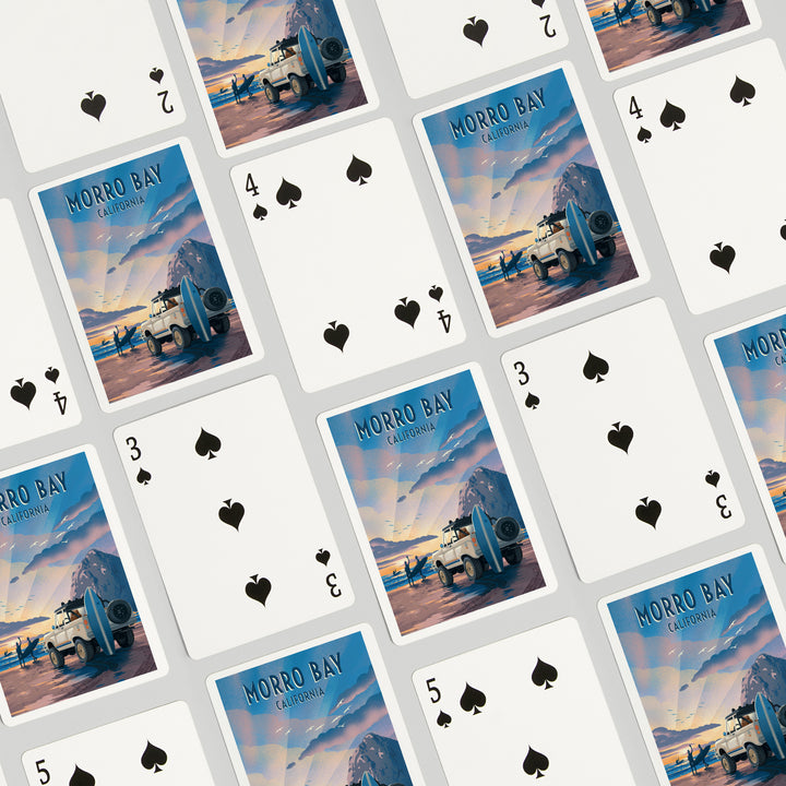 Playing Cards, Morro Bay, California, Lithograph, Surfers on Beach, 52 Card Deck with Jokers in Box, Unique Art