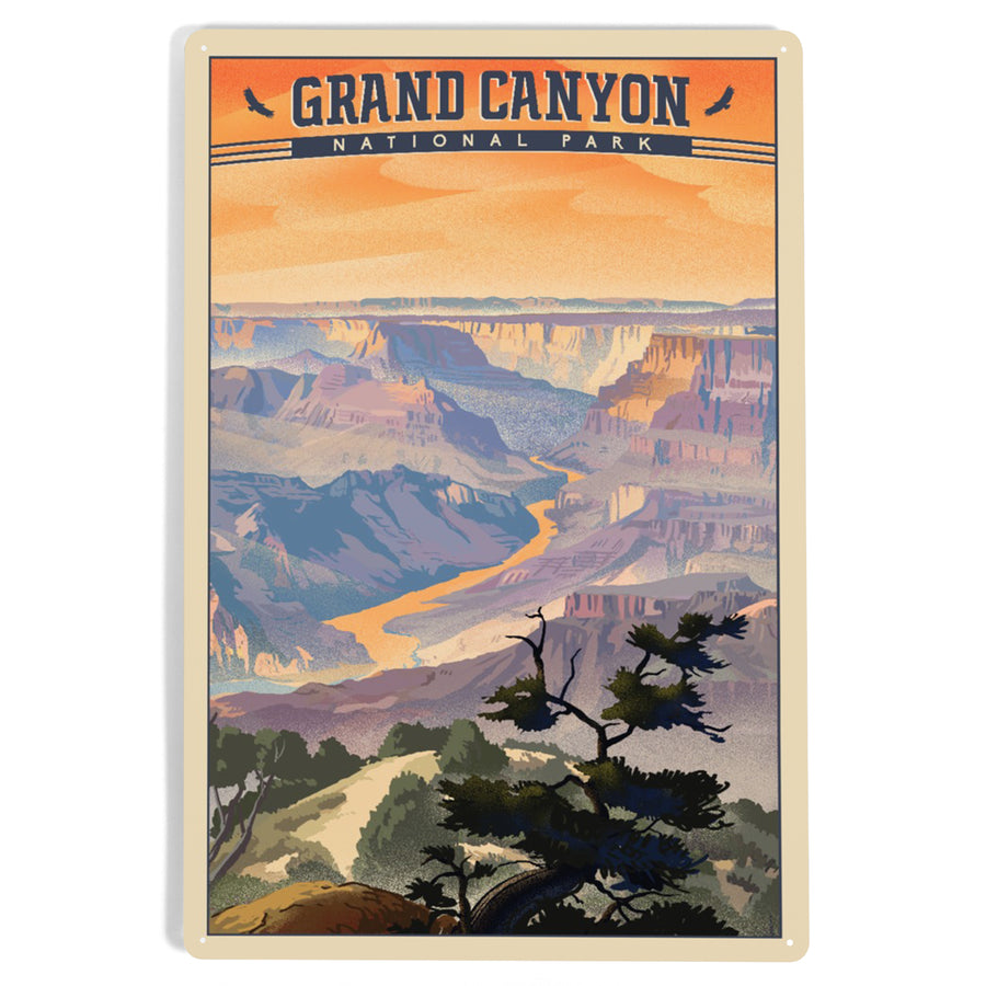 Grand Canyon National Park, Arizona, Desert View, Lithograph National Park Series, Metal Signs - Lantern Press