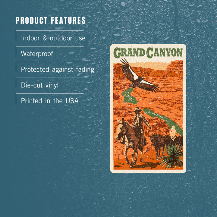 Grand Canyon National Park, Arizona, Woodblock, Vinyl Sticker
