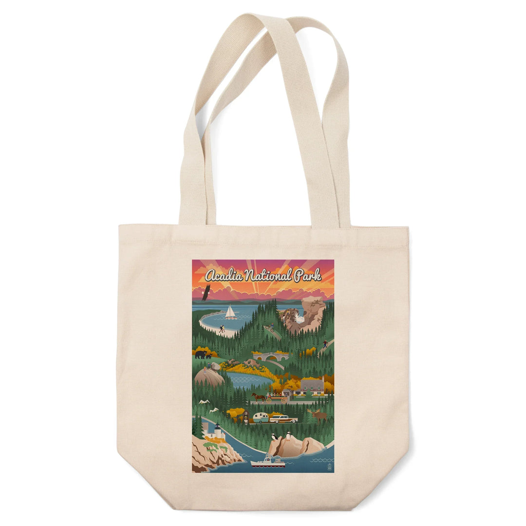 Acadia National Park, Retro View, Tote Bag
