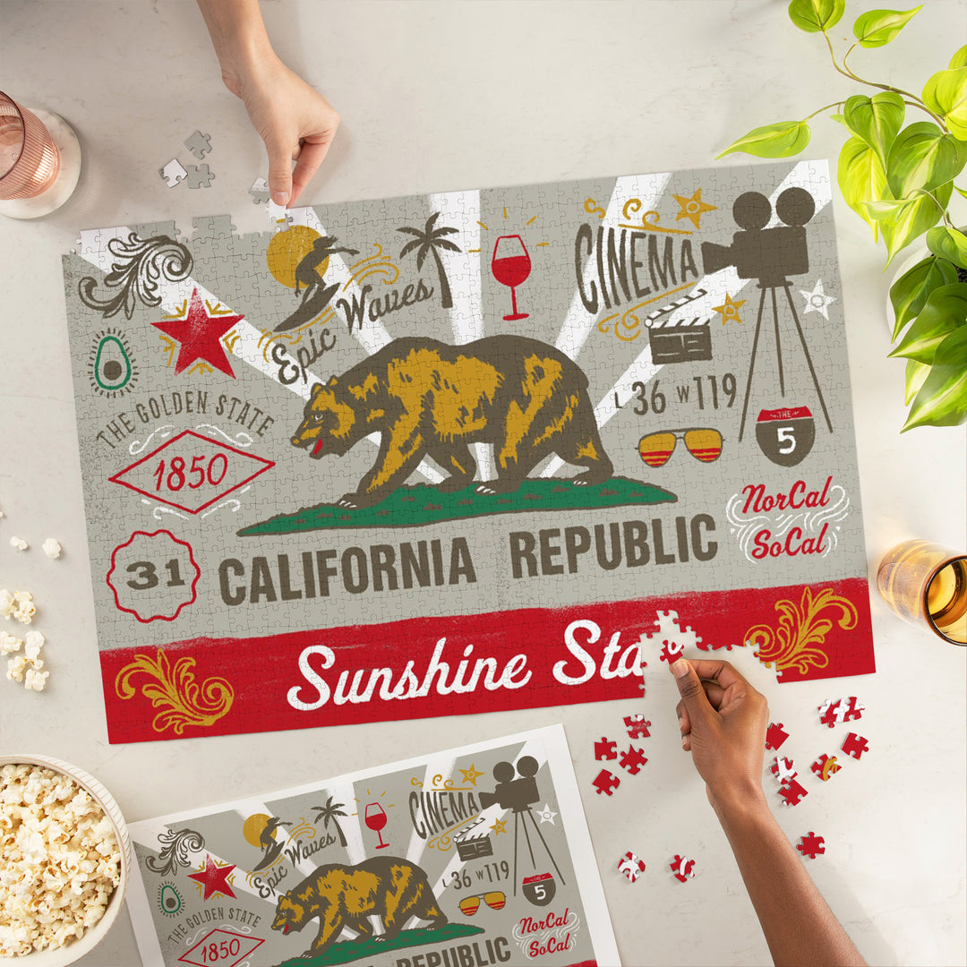 California, Illustrated State Flag, State Series, 1000 Piece Jigsaw Puzzle