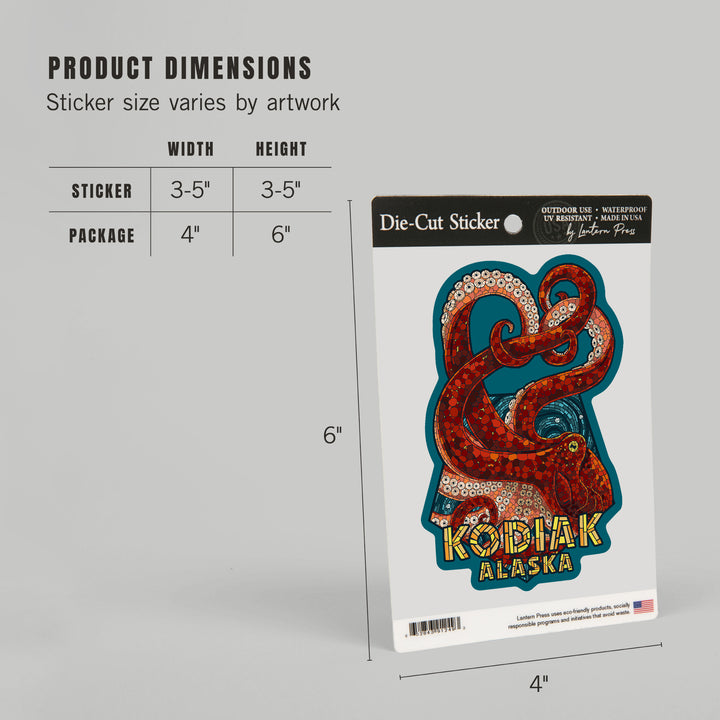 Kodiak, Alaska, Octopus Mosaic, Contour, Vinyl Sticker