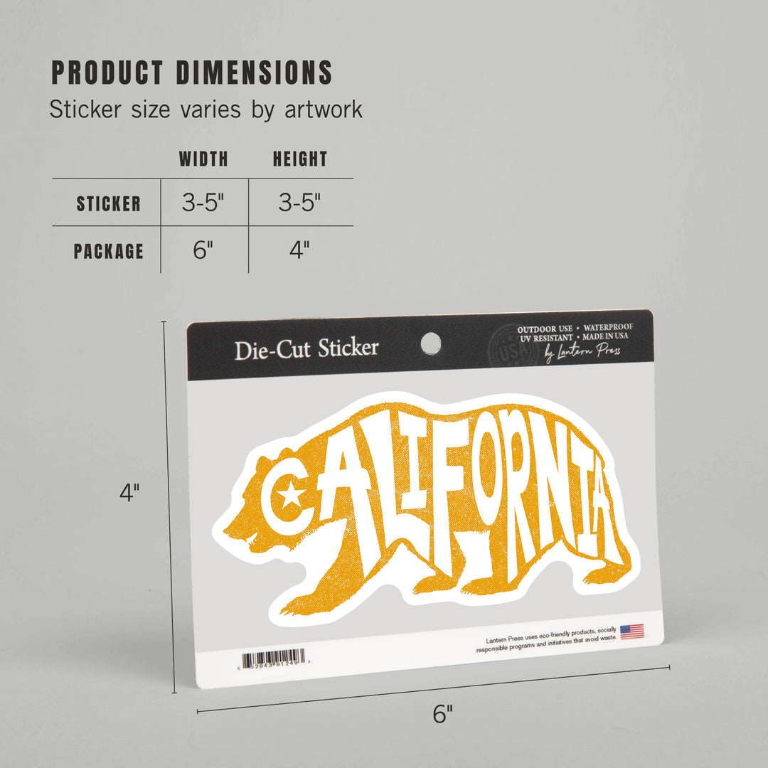 California, Typography, Bear Outline, Vinyl Sticker