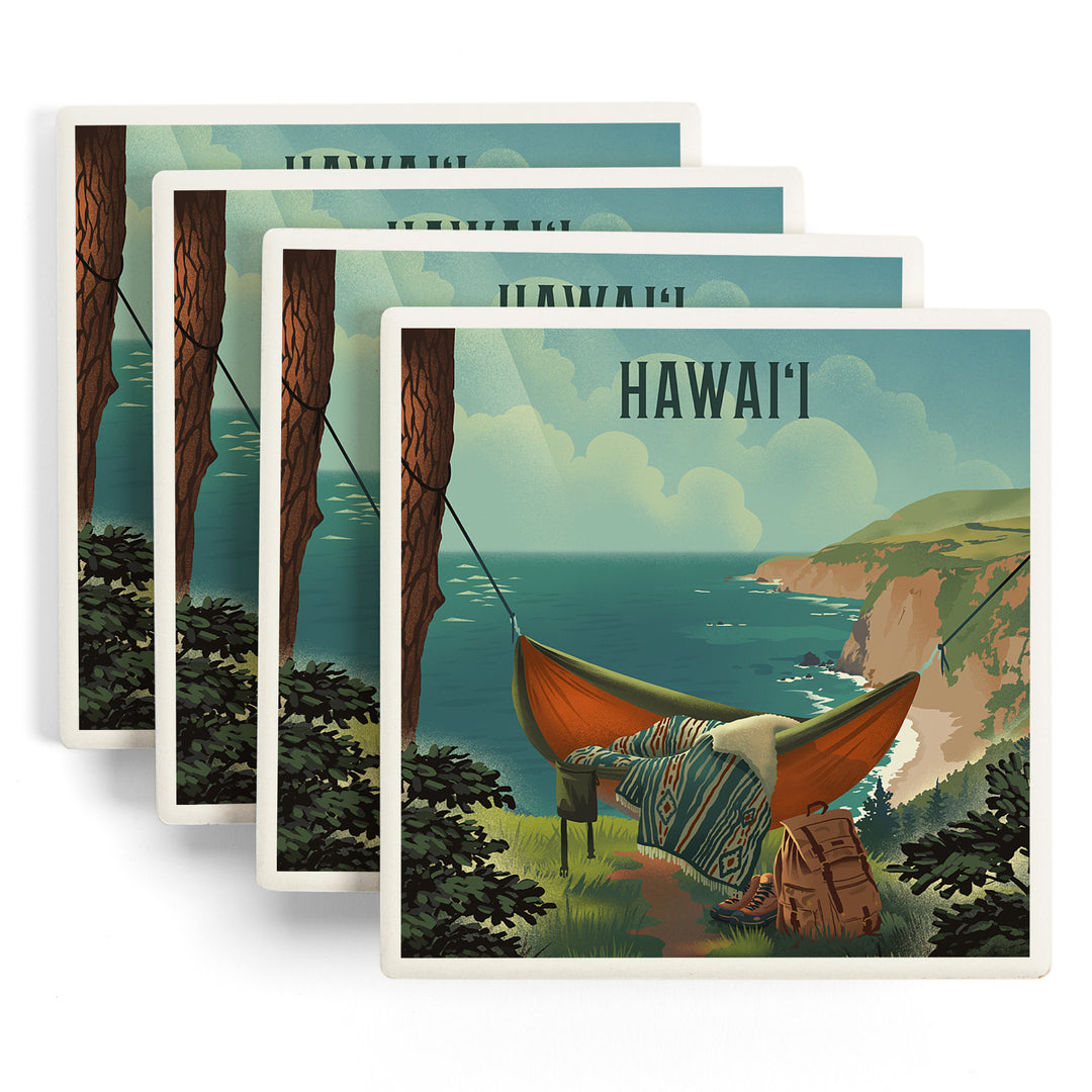 Hawaiâ€˜i, Today's Office, Coastal Series, Hammock on Beach, Coasters