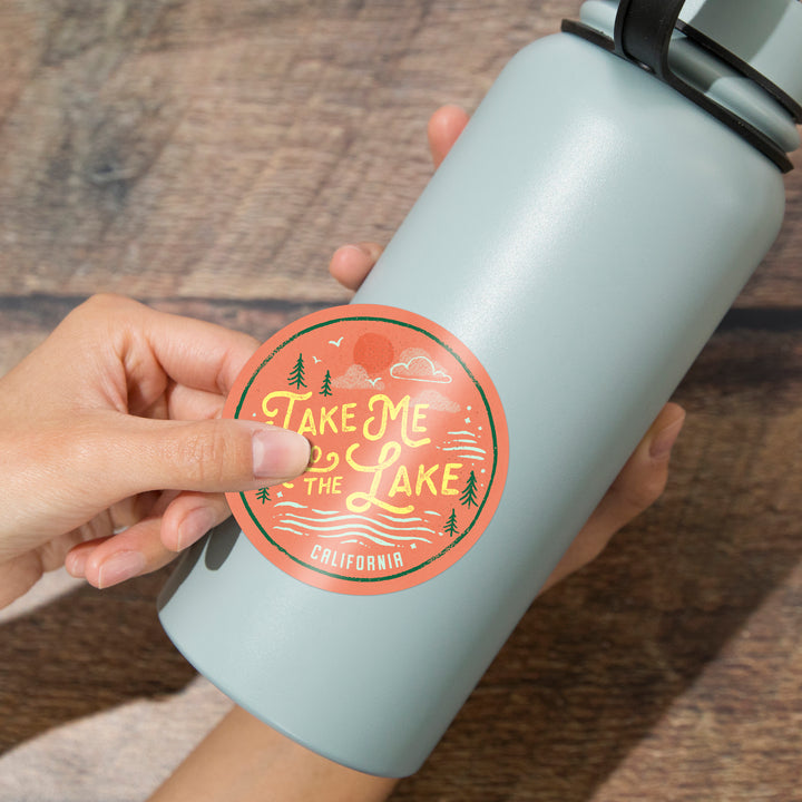 California, Lake Life Series, Take Me To The Lake, Contour, Vinyl Sticker - Lantern Press