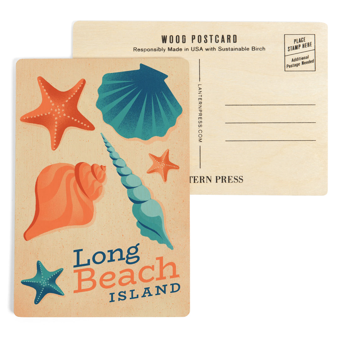 Long Beach Island, New Jersey, Sun-faded Shoreline Collection, Shells on Beach, Wood Sign and Postcards