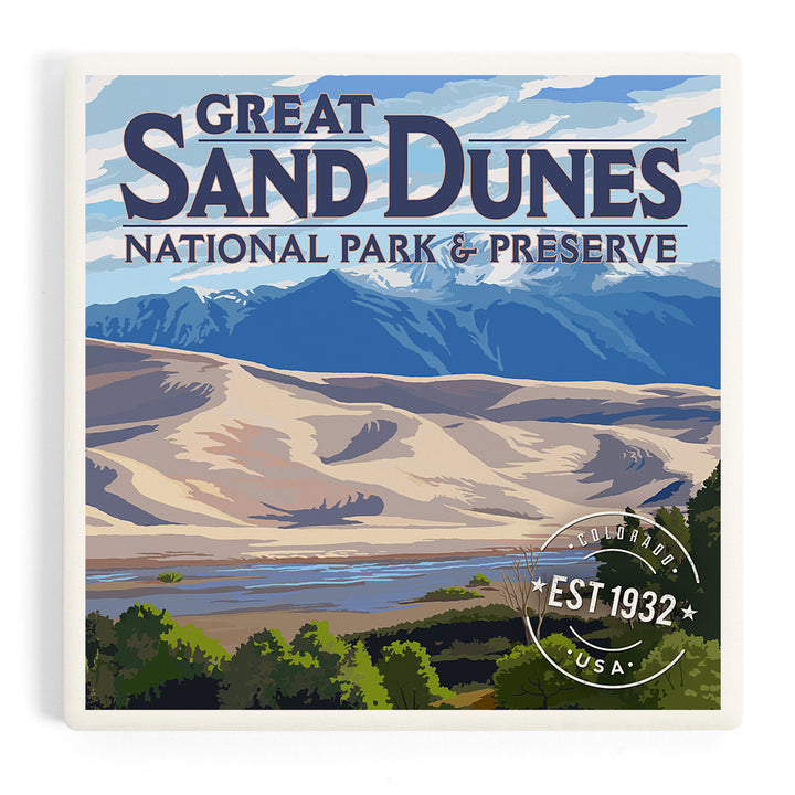 Great Sand Dunes National Park and Preserve, Colorado, Rubber Stamp, Coasters