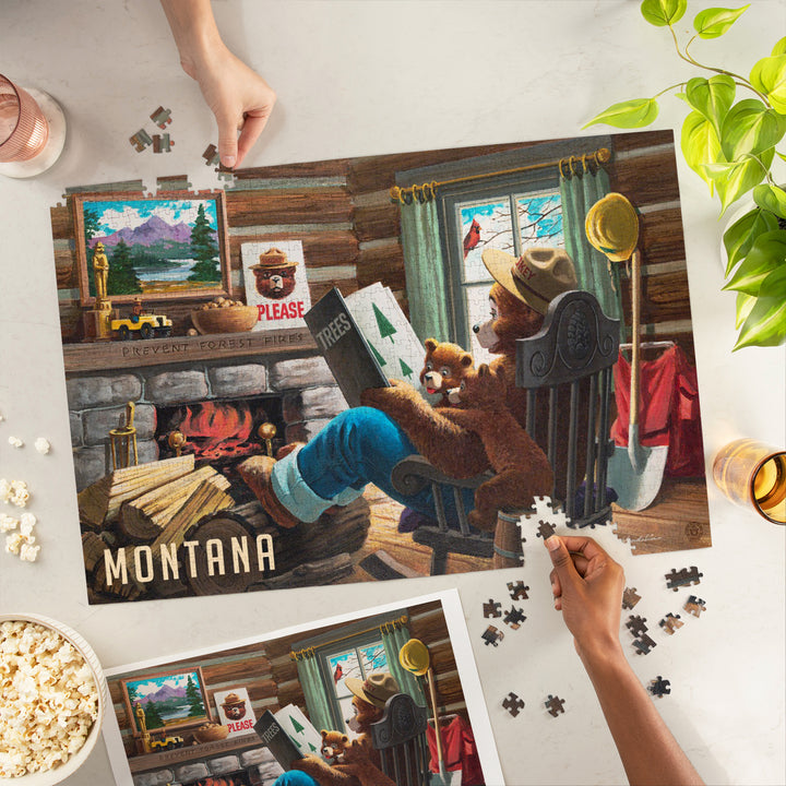 Montana, Smokey Bear, Reading Book to Cubs, Vintage, Jigsaw Puzzle