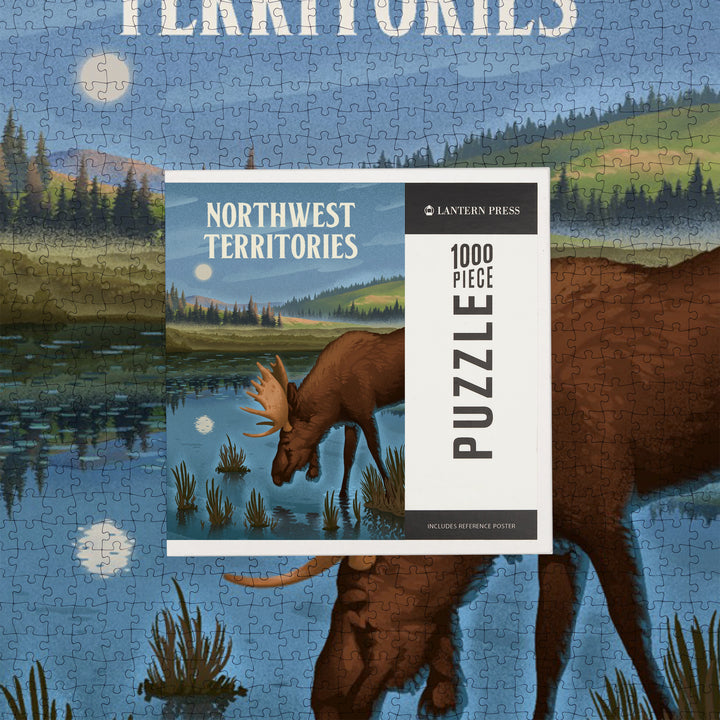 Northwest Territories, Lithograph, Reflection Pond and Bull Moose, Jigsaw Puzzle