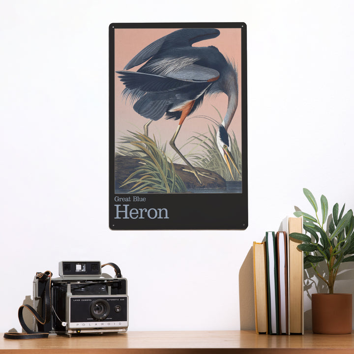 Audubon Birds of North America, Blue Heron, 12x18 Metal Sign