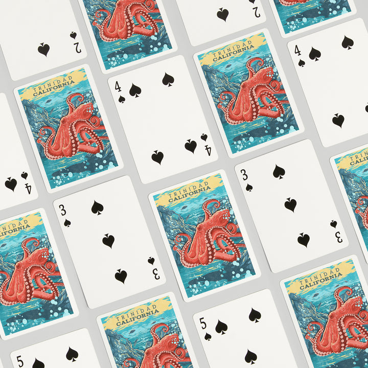 Playing Cards, Trinidad, California, Vintage Print Press, Octopus, 52 Card Deck with Jokers in Box, Unique Art