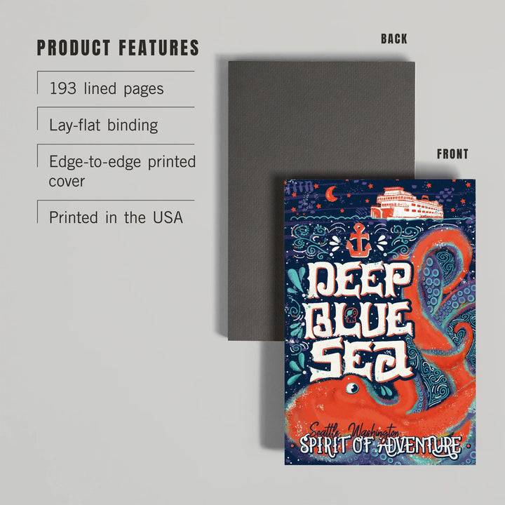 Lined 6x9 Journal, Seattle, Washington, Giant Octopus, Deep Blue Sea, Spirit Of Adventure, Lay Flat, 193 Pages, FSC paper