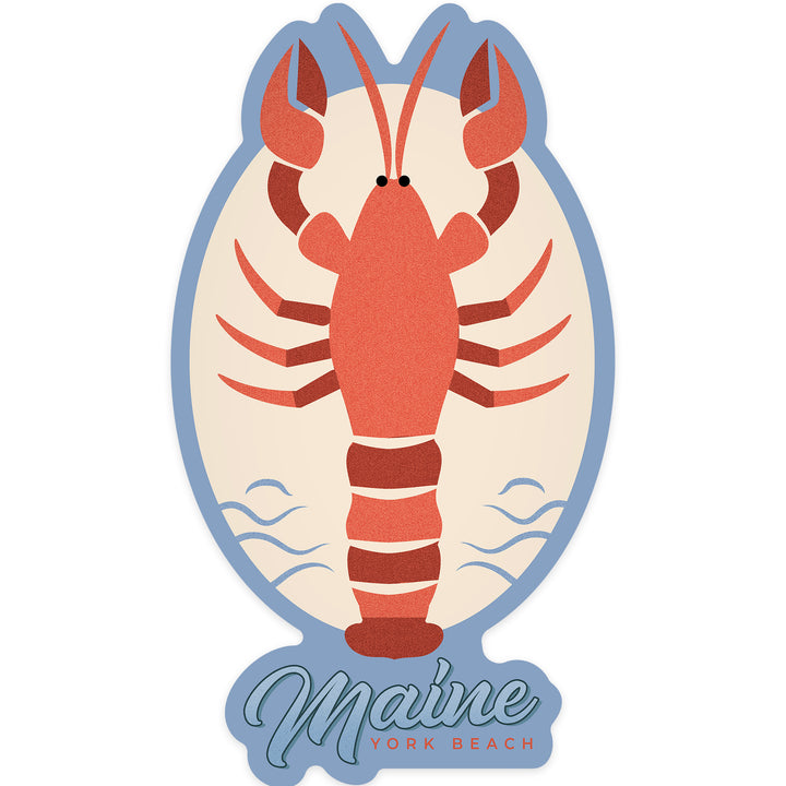 York Beach, Maine, Lobster, Simple Color Block, Contour, Vinyl Sticker